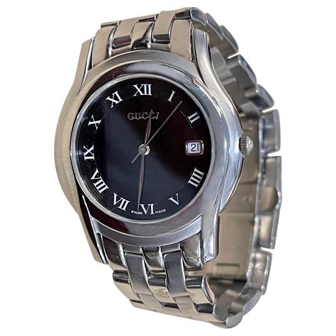 silver gucci watch black face roman numerals|GUCCI 5500 SWISS MADE WATCH Black Dial w/ Roman .